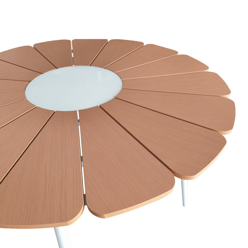 Τραπέζι Pinap pakoworld λευκό αλουμίνιο και plywood σε φυσική απόχρωση Φ110x74εκ - Image 2