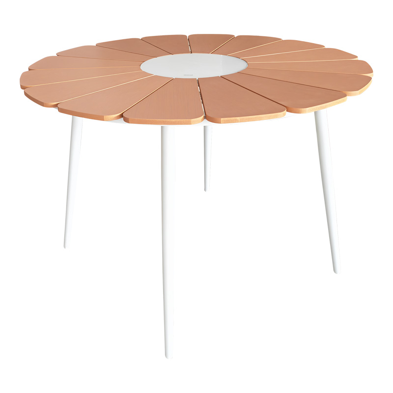 Τραπεζαρία Pinap-Dashiell σετ 5τεμ pakoworld λευκό αλουμίνιο και plywood σε φυσική απόχρωση Φ110x74εκ - Image 5