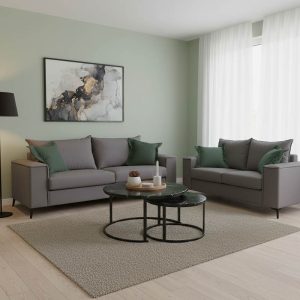 Σετ σαλονιού Verona 2τεμ 2θέσιος-3θέσιος ανθρακί - μαξιλάρια κυπαρισσί