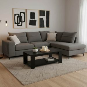 Γωνιακός καναπές αριστερή γωνία Montana pakoworld ποντικί ύφασμα με μαξιλάρια σε απόχρωση ανοιχτό γκρι 275x215x93εκ