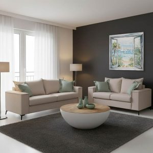 Σετ σαλονιού 2τεμ Verona pakoworld κρεμ ύφασμα με μαξιλάρια σε μέντα απόχρωση