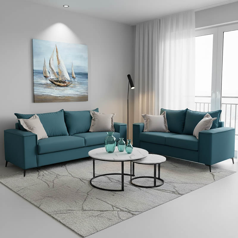 Σετ σαλονιού 2τεμ Verona pakoworld μπλε ύφασμα με μαξιλάρια σε απόχρωση ανοιχτό γκρι