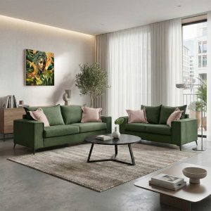 Σετ σαλονιού 2τεμ Verona pakoworld κυπαρισσί ύφασμα με μαξιλάρια σε κρεμ απόχρωση