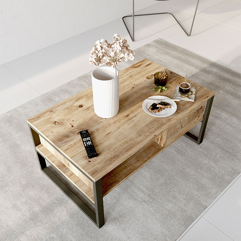 Τραπέζι σαλονιού Honora pakoworld oak-μαύρο 100x60x44,5εκ - Image 2