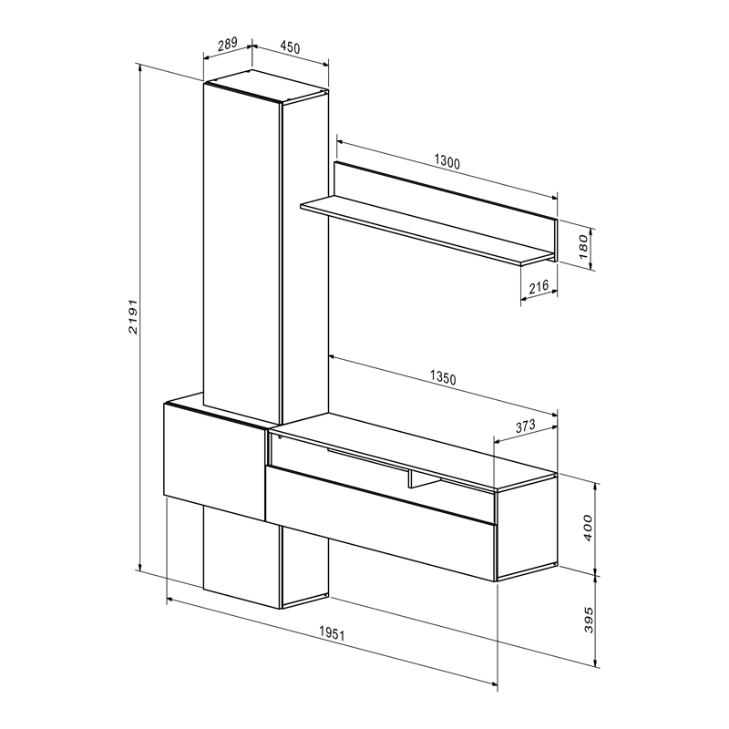Σύνθετο σαλονιού Wendy pakoworld σε oak-μαύρη απόχρωση 195.1x37.3x219.1εκ - Image 2