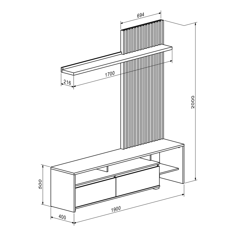 Σύνθετο σαλονιού Neo pakoworld σε oak-γκρι απόχρωση 190x40x200εκ - Image 2