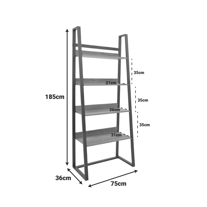 Βιβλιοθήκη Ryder pakoworld καρυδί-μαύρο 75x36x185εκ - Image 5