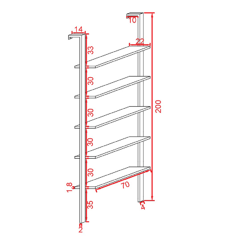 Ραφιέρα Τοίχου Harris pakoworld σε λευκή απόχρωση με χρυσό μεταλλικό σκελετό 60x22x200εκ - Image 4