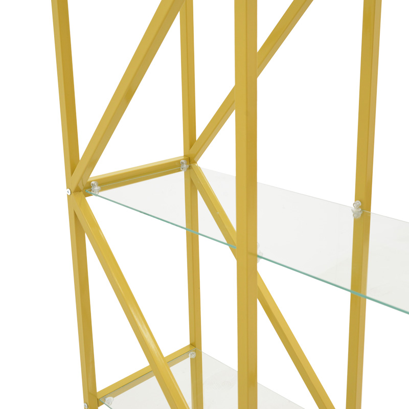 Ραφιέρα Aylan pakoworld γυαλί - μέταλλο σε χρυσή απόχρωση 100x30x177εκ - Image 4