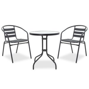 Τραπεζαρία Watson-Tade pakoworld σετ 3τεμ μέταλλο μαύρο-γυαλί Φ60x70εκ