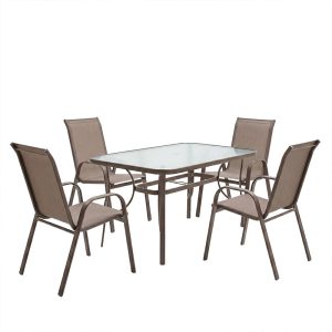 Τραπεζαρία Ensure-Calan σετ 5τεμ pakoworld μέταλλο-textilene καφέ