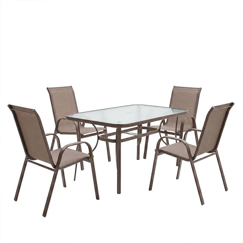 Τραπεζαρία Ensure-Calan σετ 5τεμ pakoworld μέταλλο-textilene καφέ