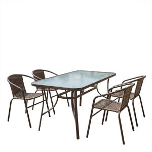 Τραπεζαρία Ensure-Obbi σετ 5τεμ pakoworld μέταλλο-pe καφέ