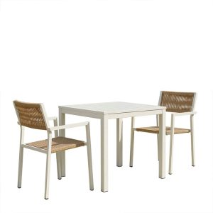 Τραπεζαρία Savor-Kliton σετ 3τεμ pakoworld λευκό αλουμίνιο και rattan σε φυσικό χρώμα 80x80x74εκ