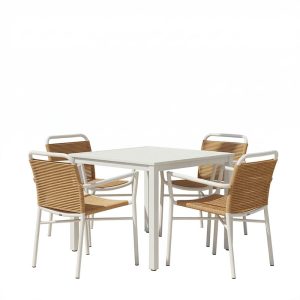 Τραπεζαρία Kliton - Clutch σετ 5τεμ pakoworld αλουμίνιο σε λευκή απόχρωση 80x80x74εκ