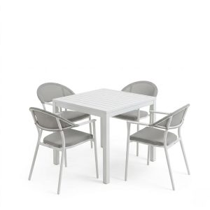 Τραπεζαρία Kliton - Pino σετ 5τεμ pakoworld αλουμίνιο σε λευκή απόχρωση 80x80x74εκ