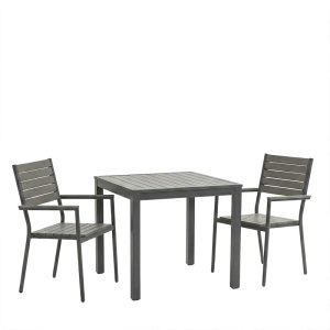 Τραπεζαρία Uplift-Kliton σετ 3τεμ pakoworld ανθρακί αλουμίνιο και plywood σε γκρι απόχρωση 80x80x74εκ