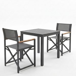 Τραπεζαρία Kliton-Mabu σετ 3τεμ pakoworld αλουμίνιο σε ανθρακί απόχρωση 80x80x74εκ