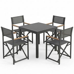 Τραπεζαρία Kliton-Mabu σετ 5τεμ pakoworld αλουμίνιο σε ανθρακί απόχρωση 80x80x74εκ