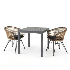 Τραπεζαρία Kliton-Naoki A σετ 3τεμ pakoworld ανθρακί αλουμίνιο και μέταλλο σε μαύρη απόχρωση 80x80x74εκ