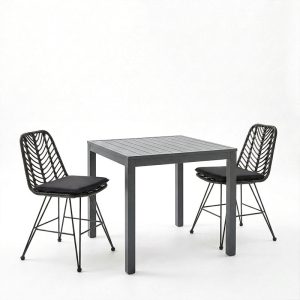 Τραπεζαρία Kliton-Naoki σετ 3τεμ pakoworld ανθρακί αλουμίνιο και μέταλλο σε μαύρη απόχρωση 80x80x74εκ