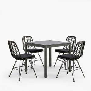 Τραπεζαρία Kliton-Naoki σετ 5τεμ pakoworld ανθρακί αλουμίνιο και μέταλλο σε μαύρη απόχρωση 80x80x74εκ