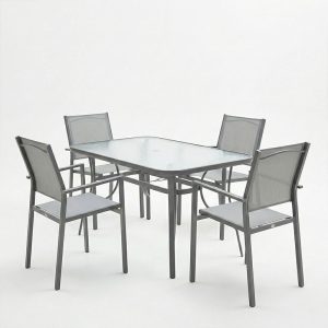 Τραπεζαρία Ensure-Confidence σετ 5τεμ pakoworld μέταλλο σε ανθρακί απόχρωση120x70x70εκ