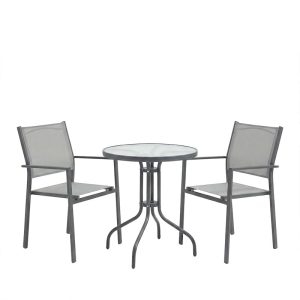 Τραπεζαρία Watson-Confidence A σετ 3τεμ pakoworld μέταλλο σε ανθρακί απόχρωση Φ60x70εκ