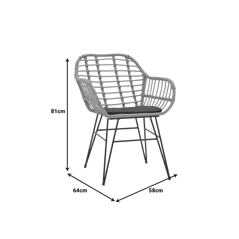 Τραπεζαρία Naoki V σετ 3τεμ pakoworld rattan pe σε φυσική απόχρωση και μαύρο μέταλλο 80x80x78εκ - Image 11