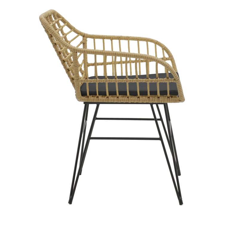 Τραπεζαρία Naoki V σετ 3τεμ pakoworld rattan pe σε φυσική απόχρωση και μαύρο μέταλλο 80x80x78εκ - Image 7