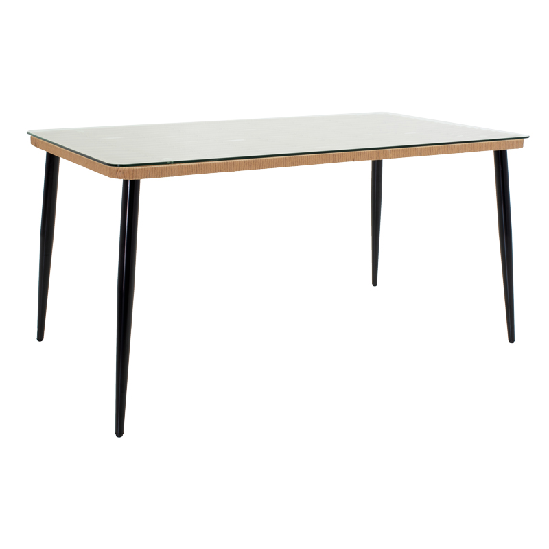 Τραπεζαρία Naoki Χ σετ 7τεμ pakoworld rattan pe σε φυσική απόχρωση και μαύρο μέταλλο 160x90x78εκ - Image 2