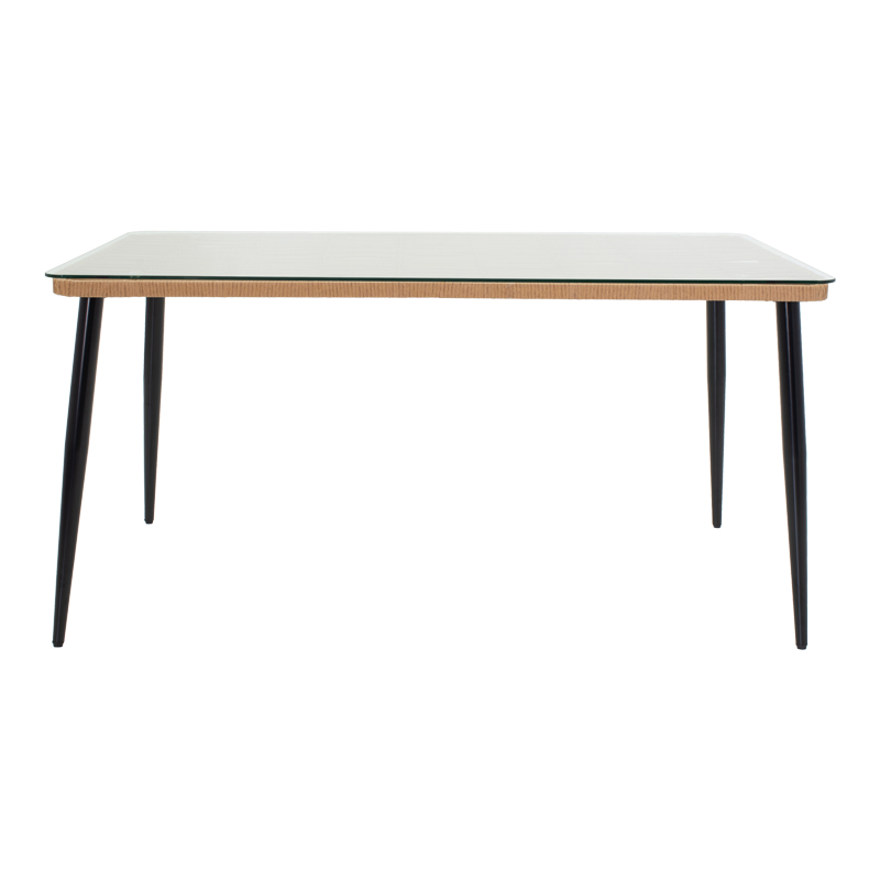 Τραπεζαρία Naoki Χ σετ 7τεμ pakoworld rattan pe σε φυσική απόχρωση και μαύρο μέταλλο 160x90x78εκ - Image 3