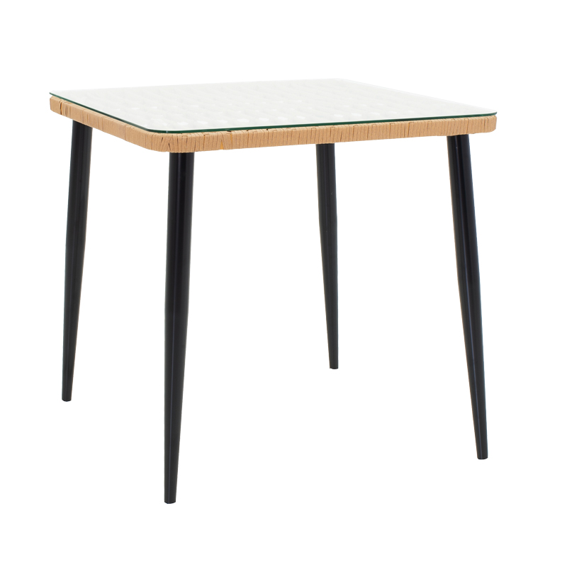 Τραπεζαρία Naoki U σετ 5τεμ pakoworld rattan pe σε φυσική απόχρωση και μαύρο μέταλλο 80x80x78εκ - Image 2