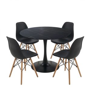 Τραπεζαρία Julita-Balou σετ 5τεμ pakoworld MDF-PP σε μαύρο-φυσικό απόχρωση Φ120x73εκ