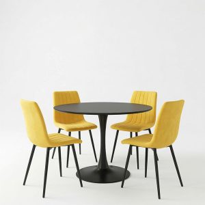 Τραπεζαρία Balou-Noor pakoworld σετ 5τεμ MDF μαύρο-κίτρινο Φ120x73εκ