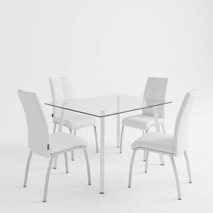 Τραπεζαρία με Καρέκλες Ariadne Λευκό και Τραπέζι Titta γυαλί 120x70x75εκ Σετ 5τεμ
