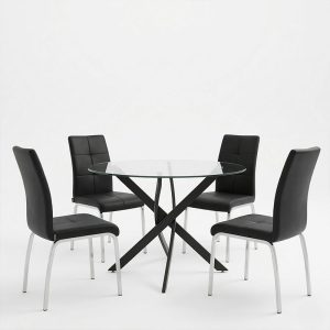 Τραπεζαρία με Καρέκλες Ariadne Μαύρο και Τραπέζι Antoro γυαλί Φ100x75εκ Σετ 5τεμ