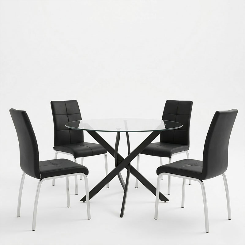 Τραπεζαρία με Καρέκλες Ariadne Μαύρο και Τραπέζι Antoro γυαλί Φ100x75εκ Σετ 5τεμ