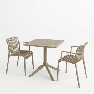 Τραπεζαρία Groovy Zoi pakoworld σετ 3τεμ cappuccino PP 60x60x76εκ