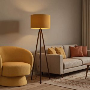 Φωτιστικό δαπέδου PWL-1059 pakoworld Ε27 καρυδί-κίτρινο Φ38x140εκ