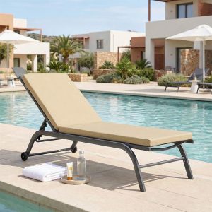 Μαξιλάρι ξαπλώστρας Sadie pakoworld ύφασμα μπεζ 65x185x7εκ