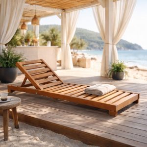 Ξαπλώστρα Specta pakoworld μασίφ ξύλο οξιάς σε καρυδί χρώμα 60x190x50εκ