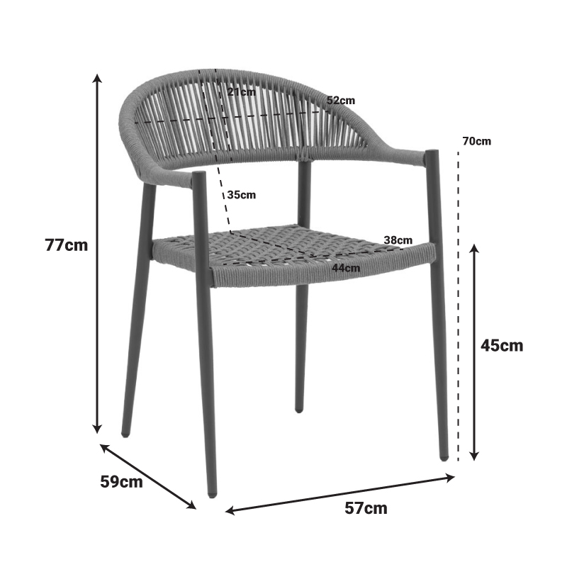 Πολυθρόνα Freiburg pakoworld αλουμίνιο μαύρο-σχοινί φυσικό-κεραμιδί - Image 2