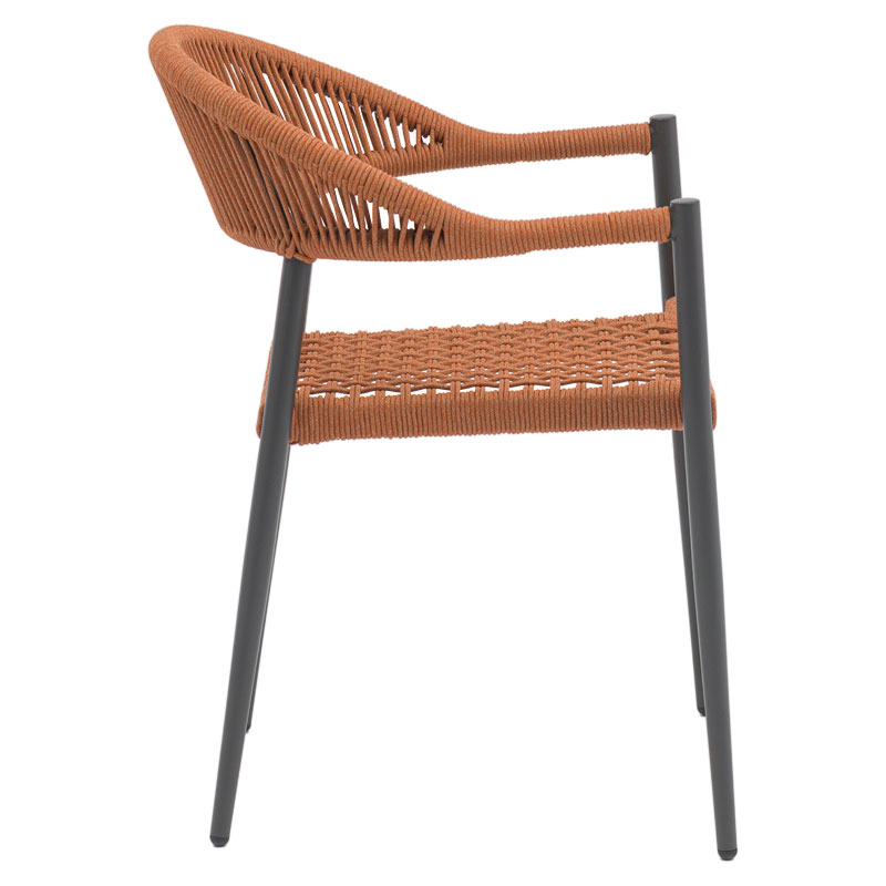 Πολυθρόνα Freiburg pakoworld αλουμίνιο μαύρο-σχοινί φυσικό-κεραμιδί - Image 4