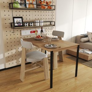 Τραπέζι Faragio pakoworld μέταλλο σε φυσική απόχρωση με μαύρα μεταλλικά πόδια 120x75x75εκ