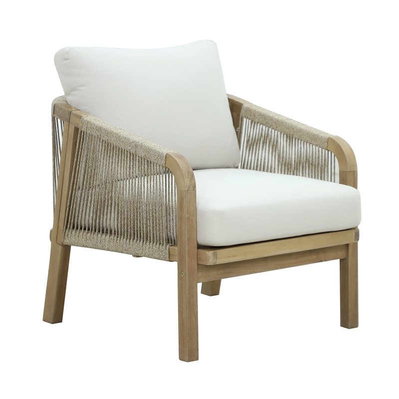 Σετ σαλονιού 4τμχ Malibu I pakoworld μασίφ ξύλο ακακίας-μπεζ ύφασμα - Image 3