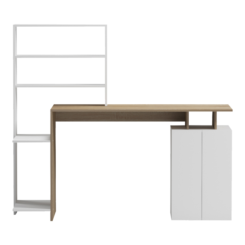 Γραφείο με βιβλιοθήκη και ντουλάπι Meza pakoworld sonoma-λευκό 146.3x55x128.8εκ - Image 2