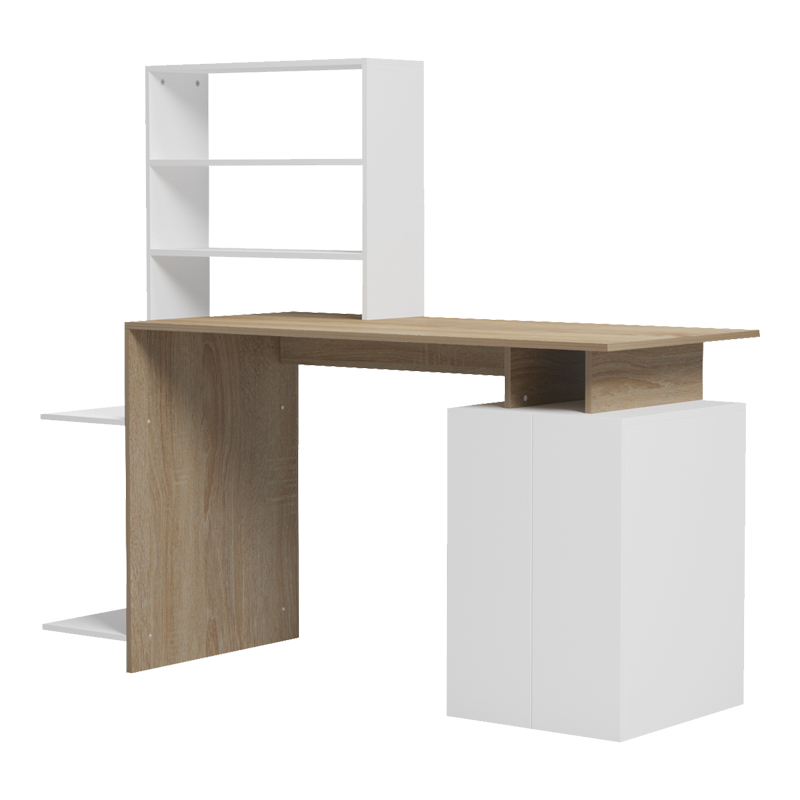 Γραφείο με βιβλιοθήκη και ντουλάπι Meza pakoworld sonoma-λευκό 146.3x55x128.8εκ - Image 3