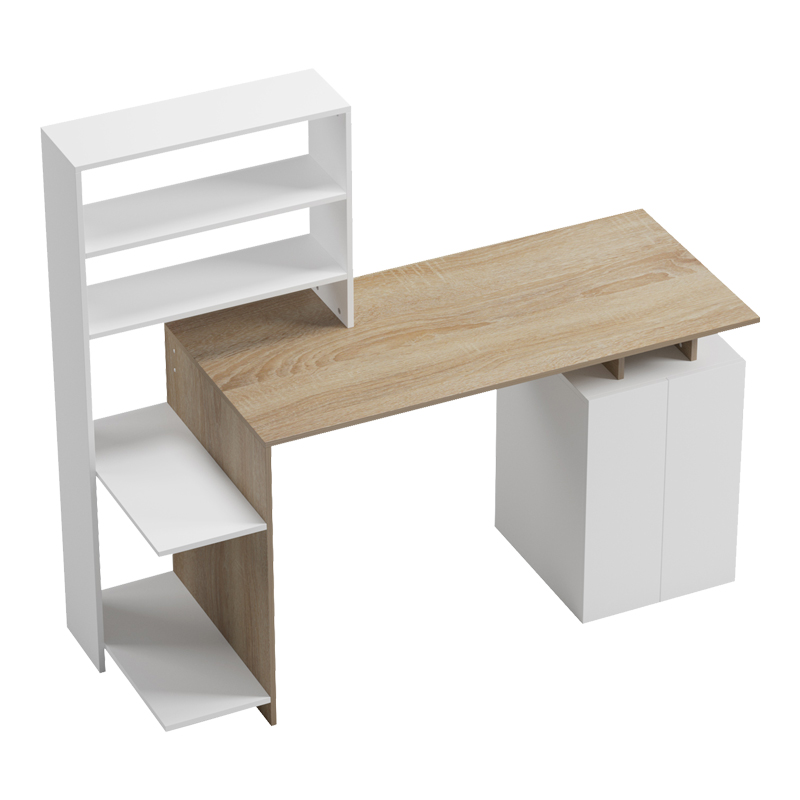 Γραφείο με βιβλιοθήκη και ντουλάπι Meza pakoworld sonoma-λευκό 146.3x55x128.8εκ - Image 4