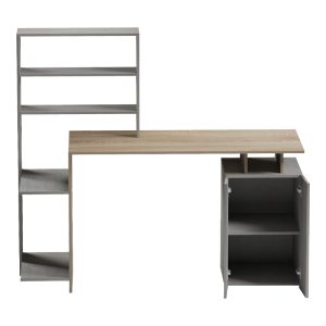 Γραφείο με βιβλιοθήκη και ντουλάπι Meza pakoworld sonoma-γκρι cement 146.3x55x128.8εκ